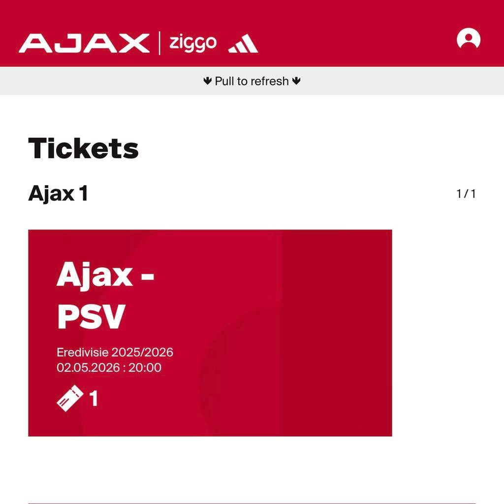 1 kaart AJAX-PSV, Losse kaart, Eén persoon, Mei