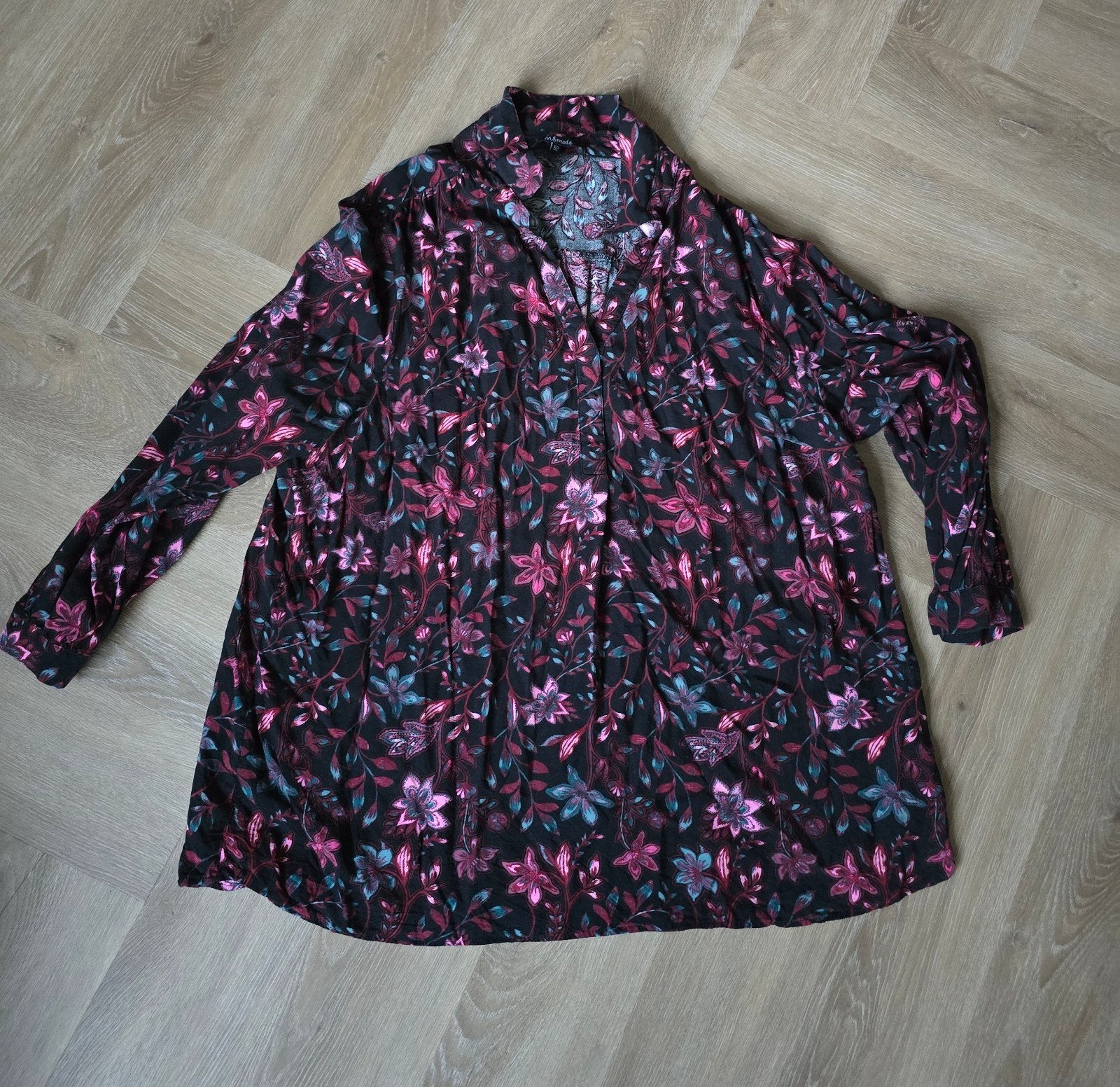 Zwarte blouse met bloemen MS Mode maat 52, Ophalen, Zo goed als nieuw, Zwart, Blouse of Tuniek