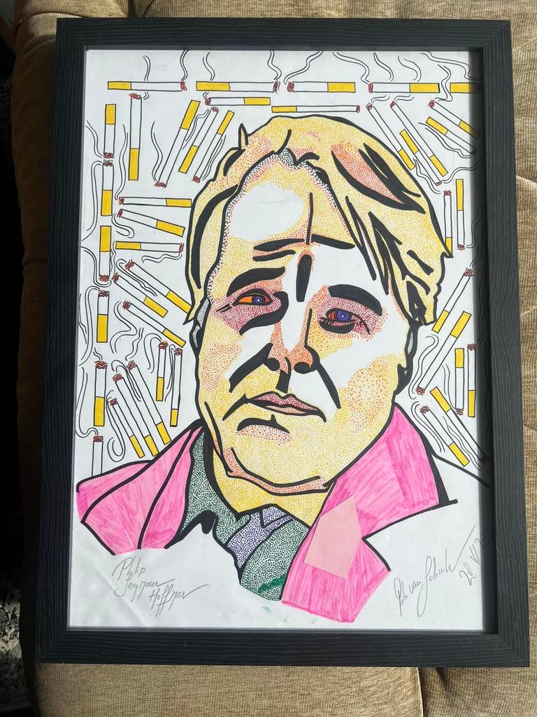 Vintage Tekening Kunstwerk Rik v Schaik / Philip Seymour hof, Ophalen