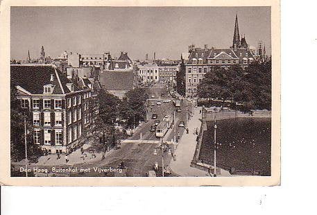 Ansichtkaart 	Den Haag	Buitenhof	met vijverberg, Verzenden, 1940 tot 1960, Gelopen, Zuid-Holland