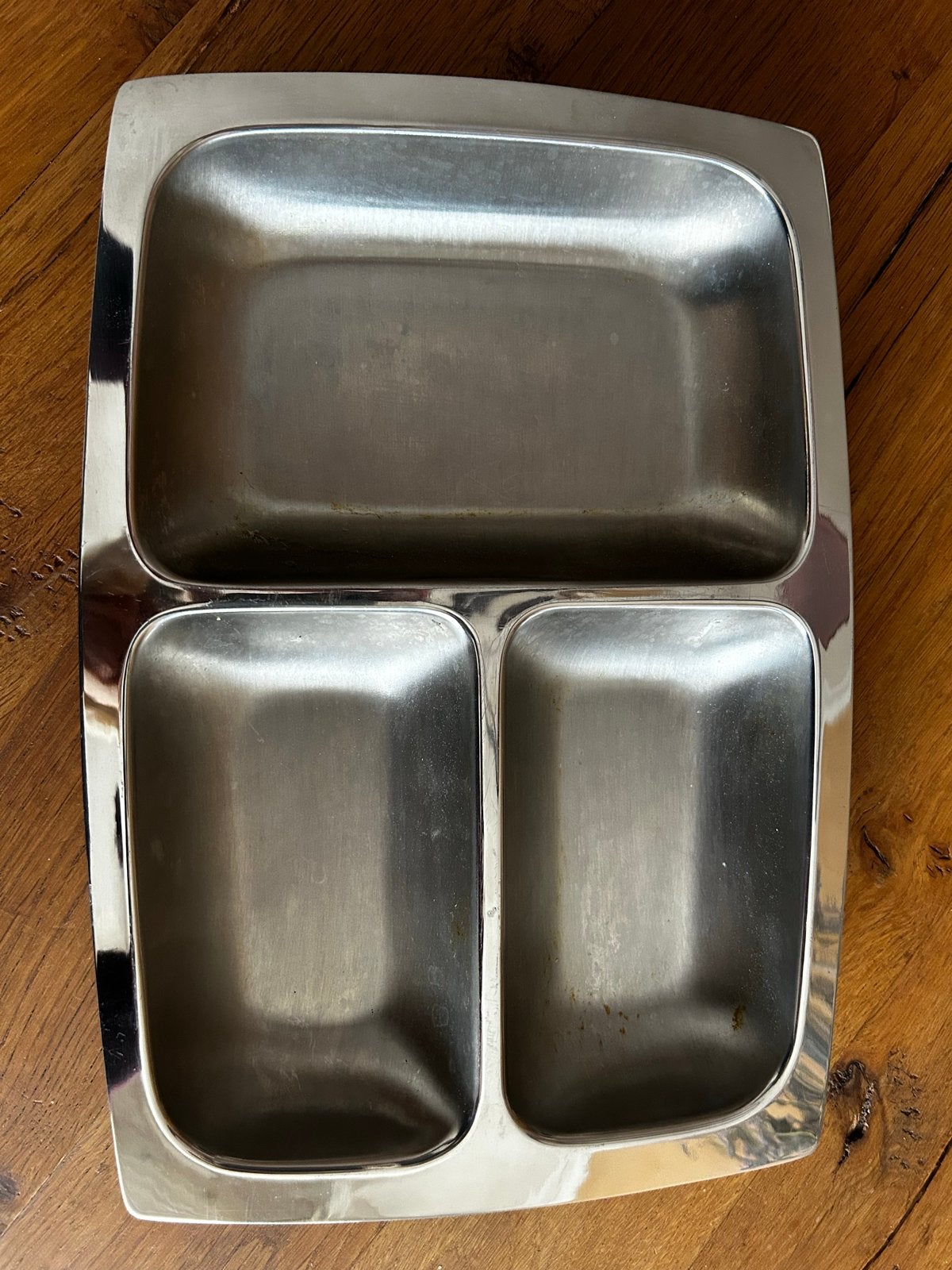 RVS serveerblad met 3 vakken - INOX 18/10, Overige materialen, Gebruikt, Ophalen of Verzenden, Schaal of Schalen