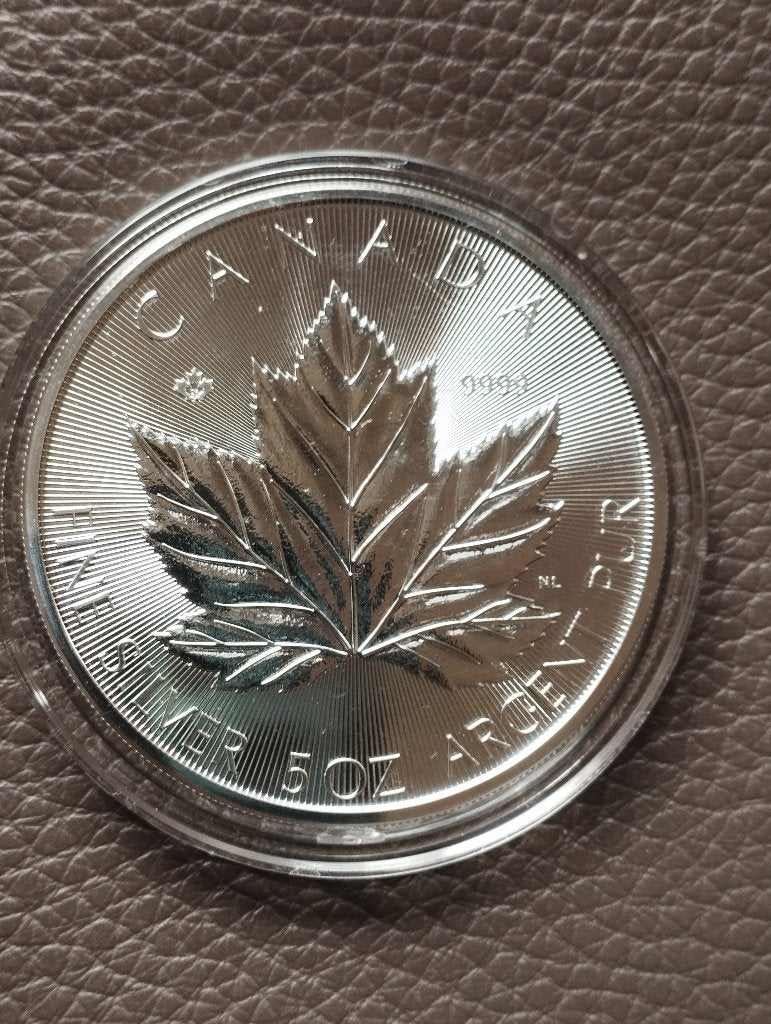 5 oz.999 zilver maple leaf, Ophalen, Noord-Amerika, Losse munt, Zilver