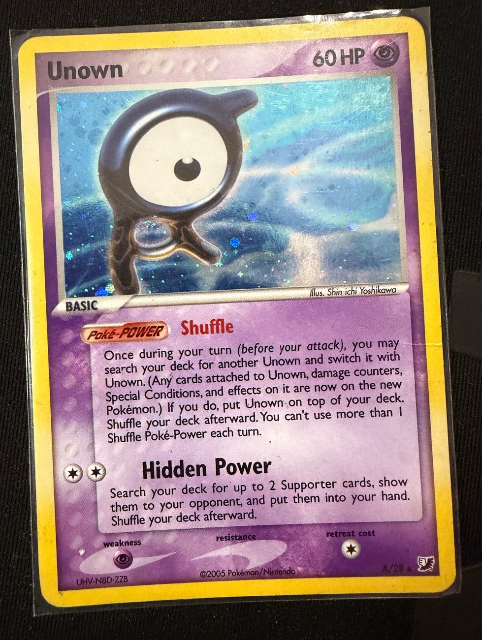 Pokémon Kaart - Unown (A/28) Holo, Ophalen, Gebruikt, Losse kaart, Foil