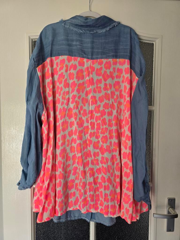 Nieuw spijker blouse neon panter 42 44 46, Ophalen of Verzenden, Nieuw, Maat 46/48 (XL) of groter, Blauw