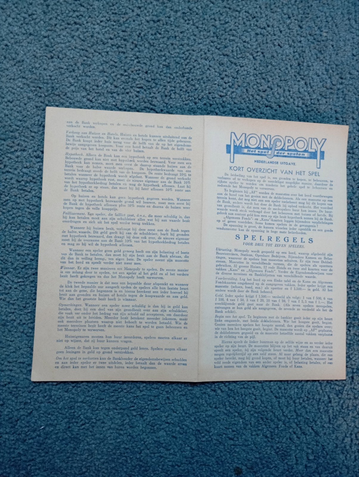 Vintage Monopoly Handleiding NL uitgave Spel der Spelen, Ophalen of Verzenden, Overige typen