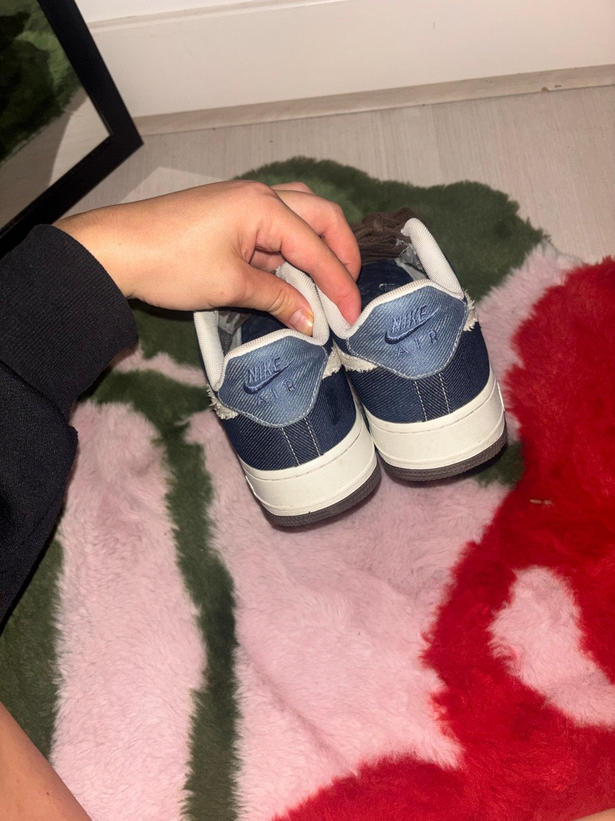 Nike Air Force 1 - Denim met Koeienprint - Maat 40.5, Ophalen of Verzenden, Zo goed als nieuw, Blauw, Sneakers of Gympen