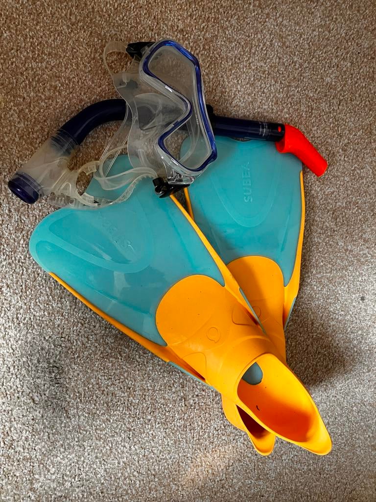Duikset: Zwemvliezen, Duikbril en Snorkel (Suboea), Watersport en Boten, Duiken, Ophalen of Verzenden, Gebruikt, Duikbril of Snorkel