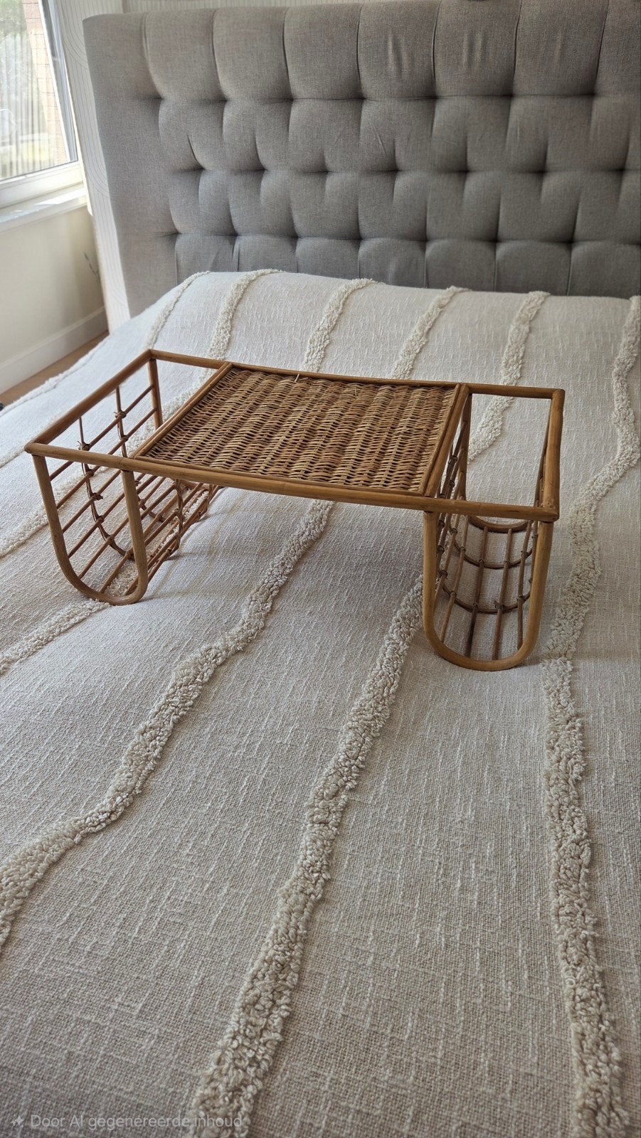 Vintage rotan dienblad / ontbijttafel, Huis en Inrichting, Ophalen, Beige, Boho, Zo goed als nieuw