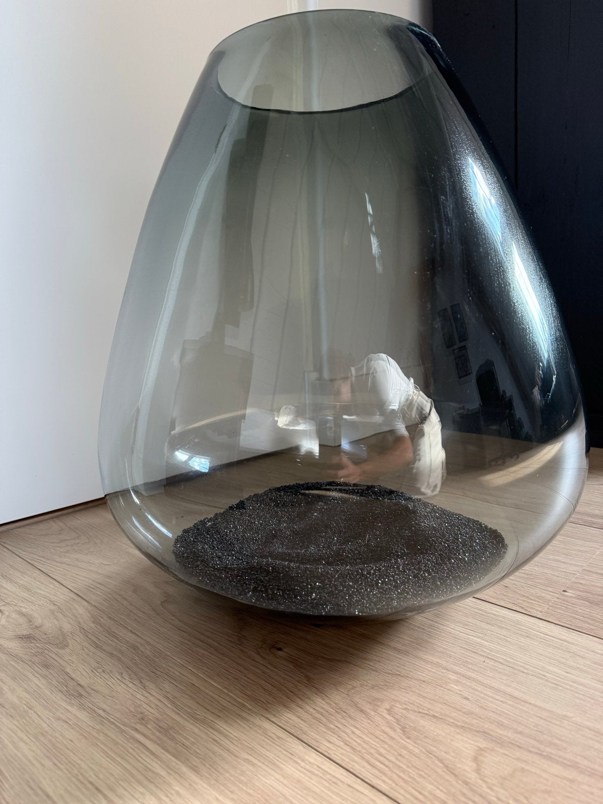 Grote glazen vaas/windlicht - Grijs/Zwart/Smoke, Ophalen, 52 cm, Grijs, Glas