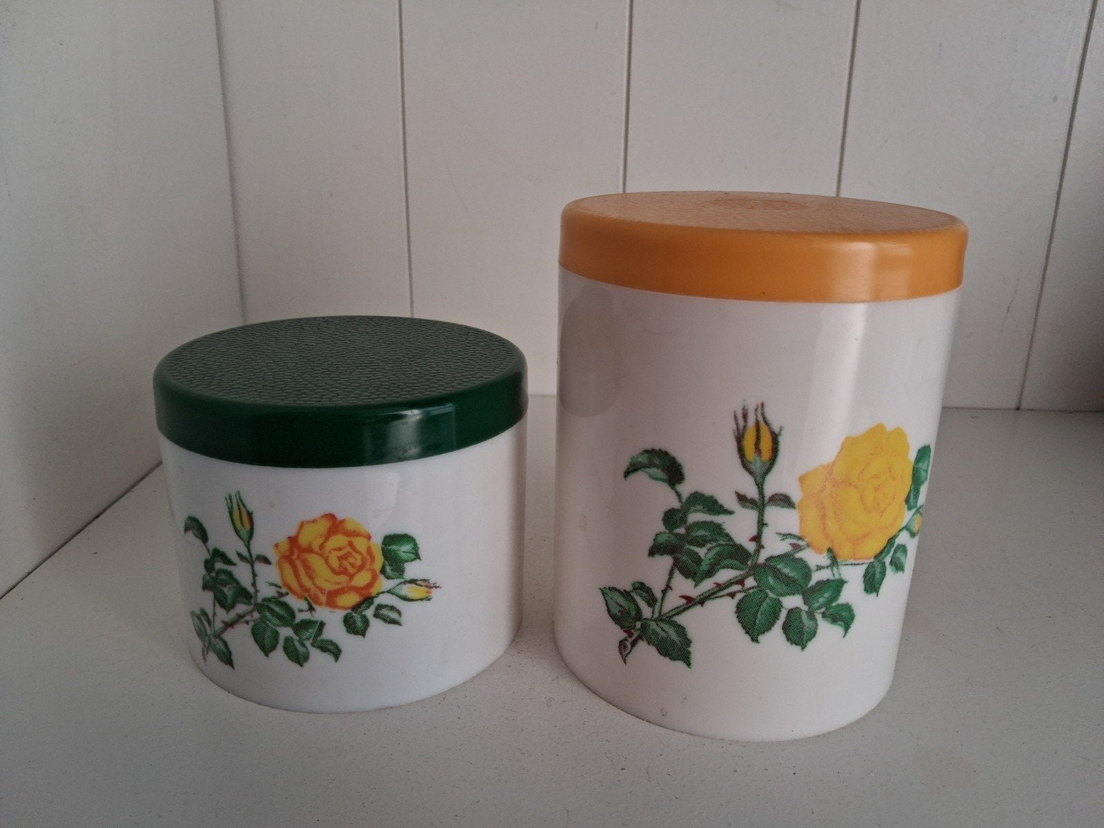 Vintage voorraadpotten met rozenprint, Ophalen of Verzenden
