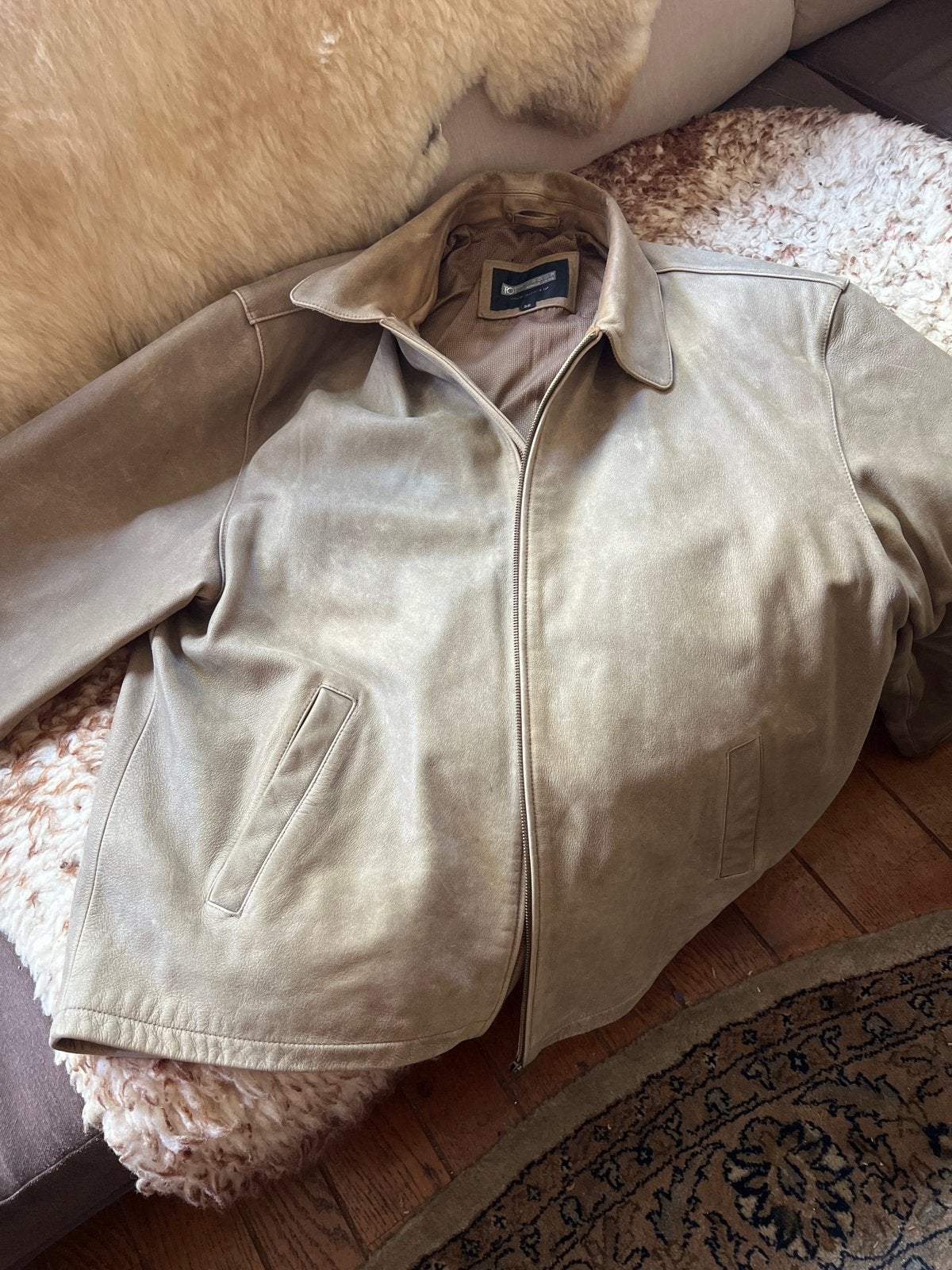 Leren jas van TOTO GROUP, maat 56 (XL), Kleding | Heren, Jassen | Zomer, Gedragen, Maat 56/58 (XL), Beige, Ophalen of Verzenden