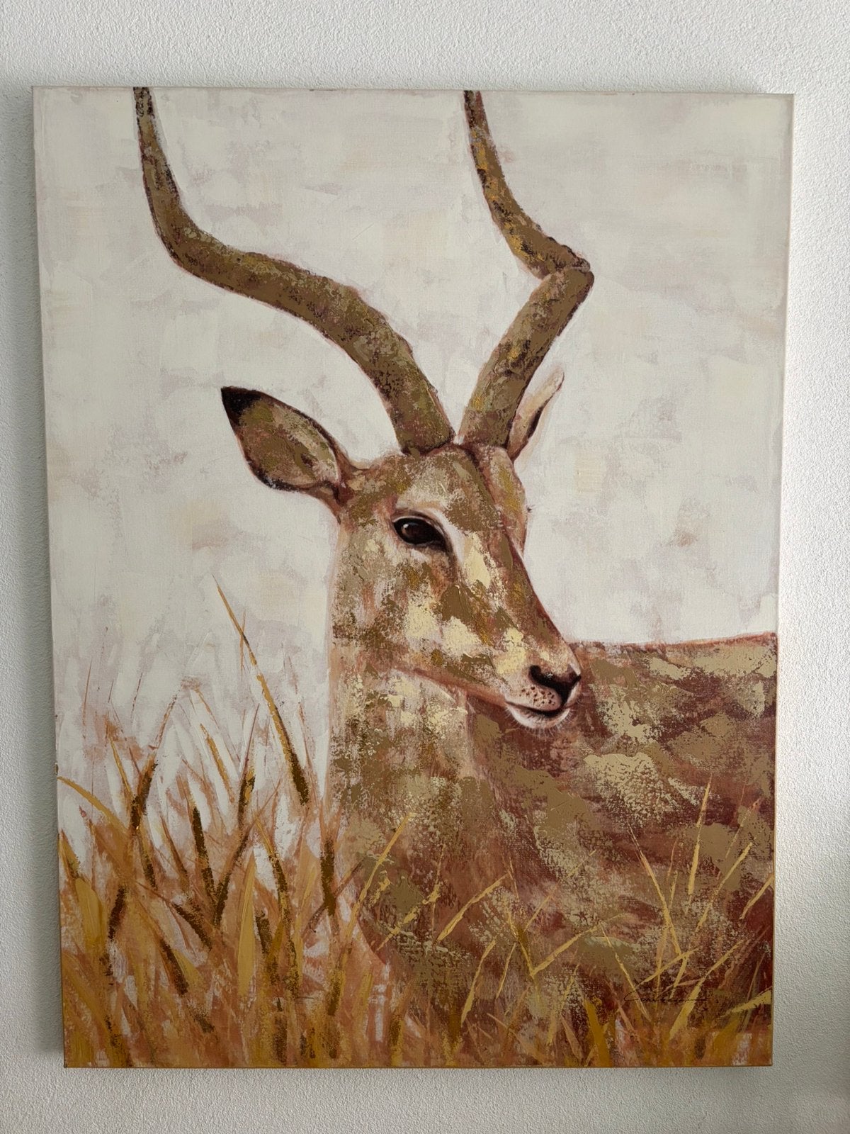 Schilderij Antilope met goudaccenten - 120x90 cm, Ophalen