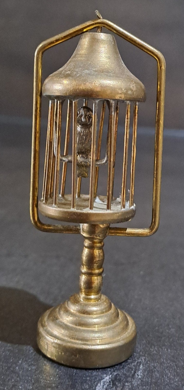Miniatuur vogelkooi met vogel - messing, Ophalen of Verzenden