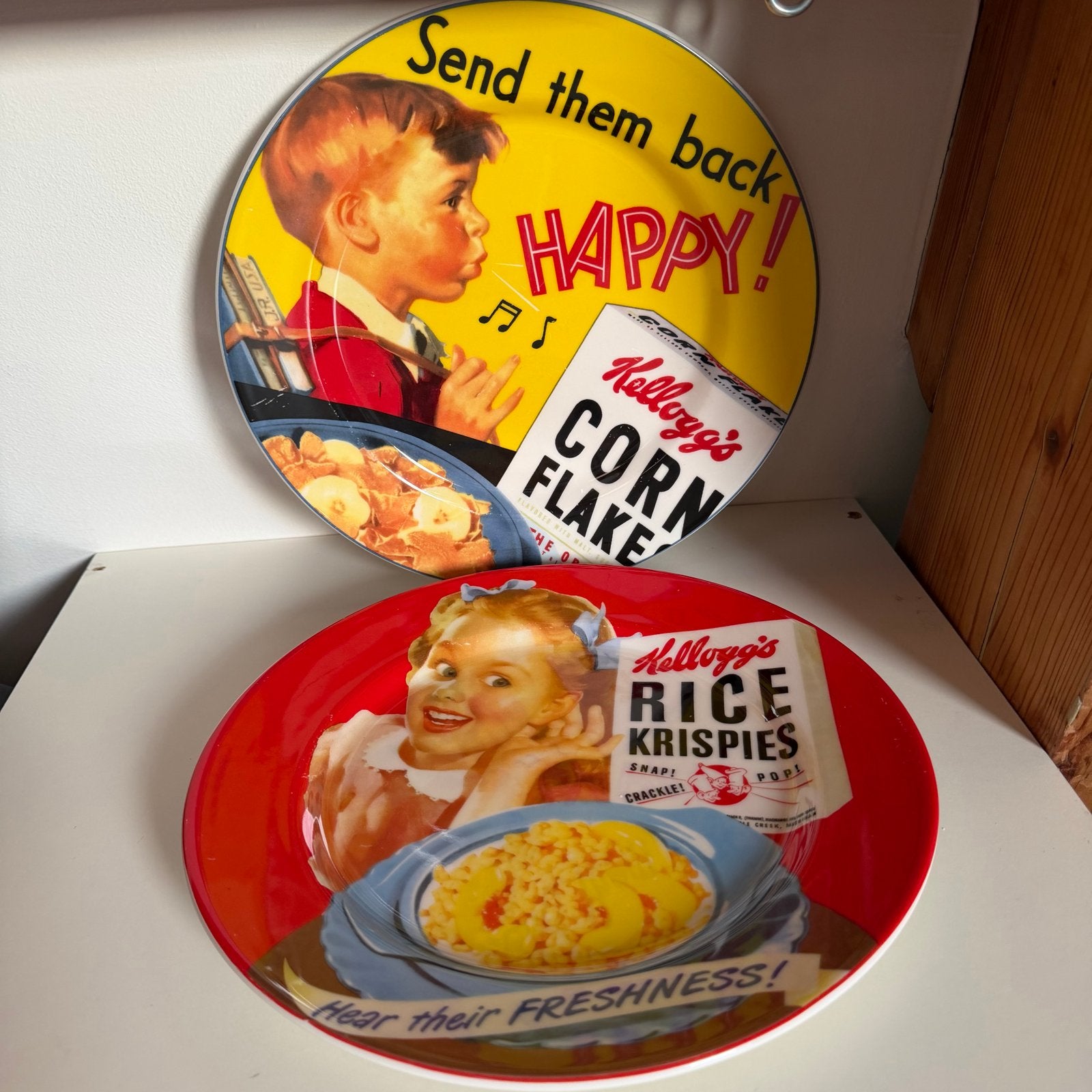 Vintage Kellogg's borden - Corn Flakes & Rice Krispies, Gebruikt, Overige merken, Keramiek, Vintage