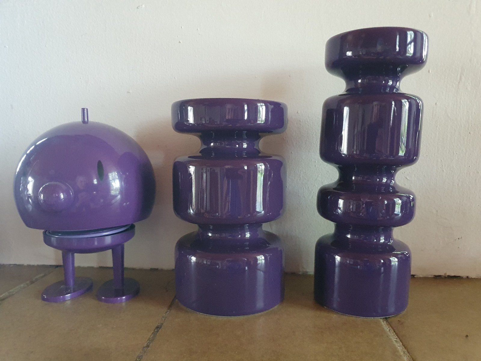 2 paarse vintage kandelaars HEMA keramiek, Ophalen of Verzenden, Zo goed als nieuw, Overige materialen