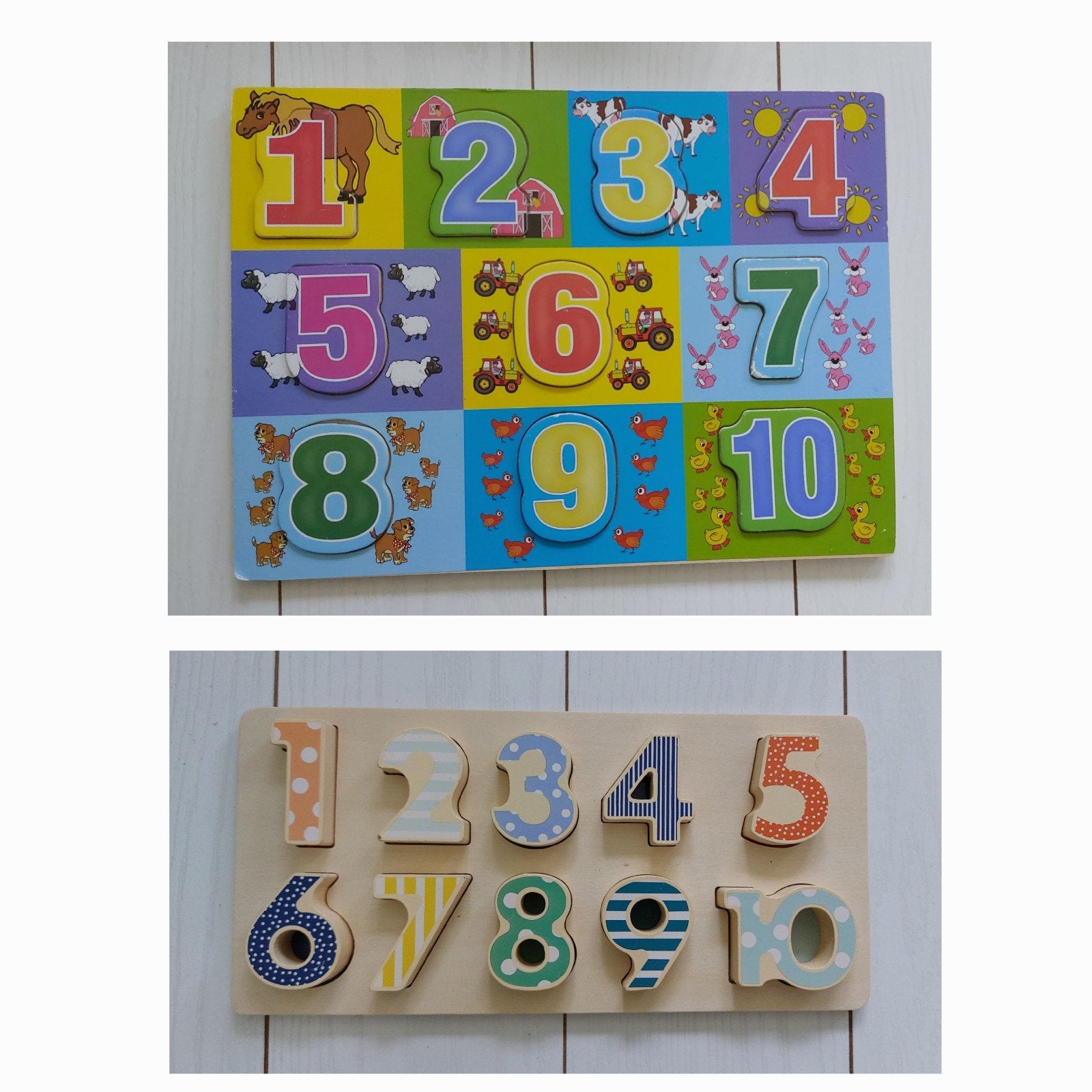 Twee houten cijferpuzzels - hema en boerderij, Ophalen of Verzenden, Zo goed als nieuw, Overige typen