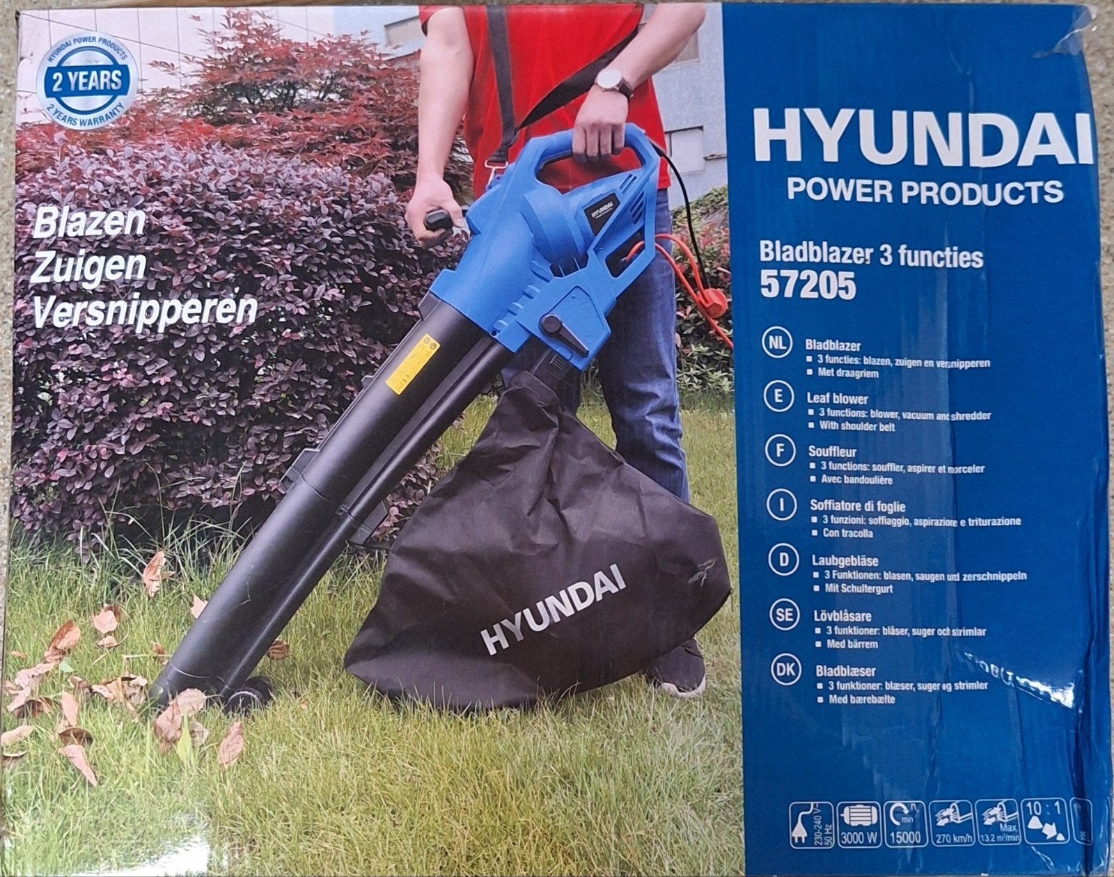 Hyundai Bladblazer 3-in-1: Blazen, Zuigen, Versnipperen, Tuin en Terras, Bladblazers, Nieuw, Handgedragen, Elektrisch, Met opvangzak