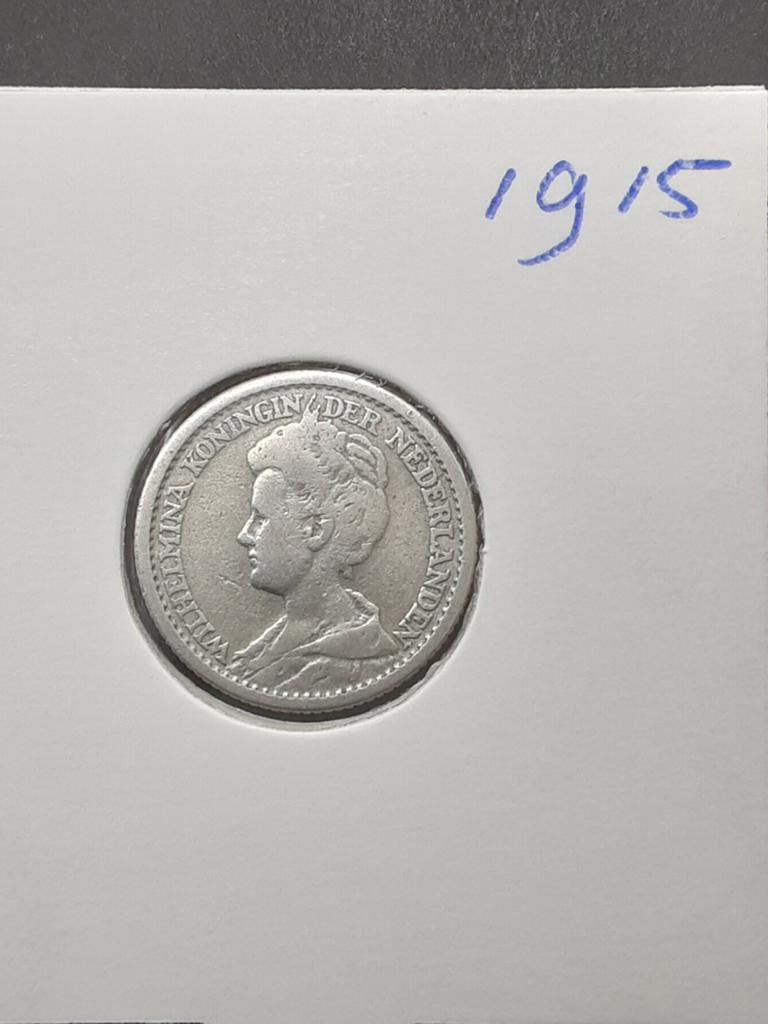 25 cent 1915 koningin Wilhelmina, Postzegels en Munten, Munten | Nederland, Zilver, 25 cent, Ophalen of Verzenden, Koningin Wilhelmina