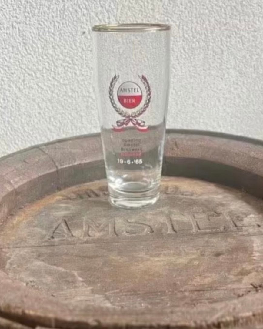 Vintage Amstel Bier glas - Opening Brouwerij Helmond 1965, Verzamelen, Ophalen of Verzenden, Glas of Glazen, Amstel