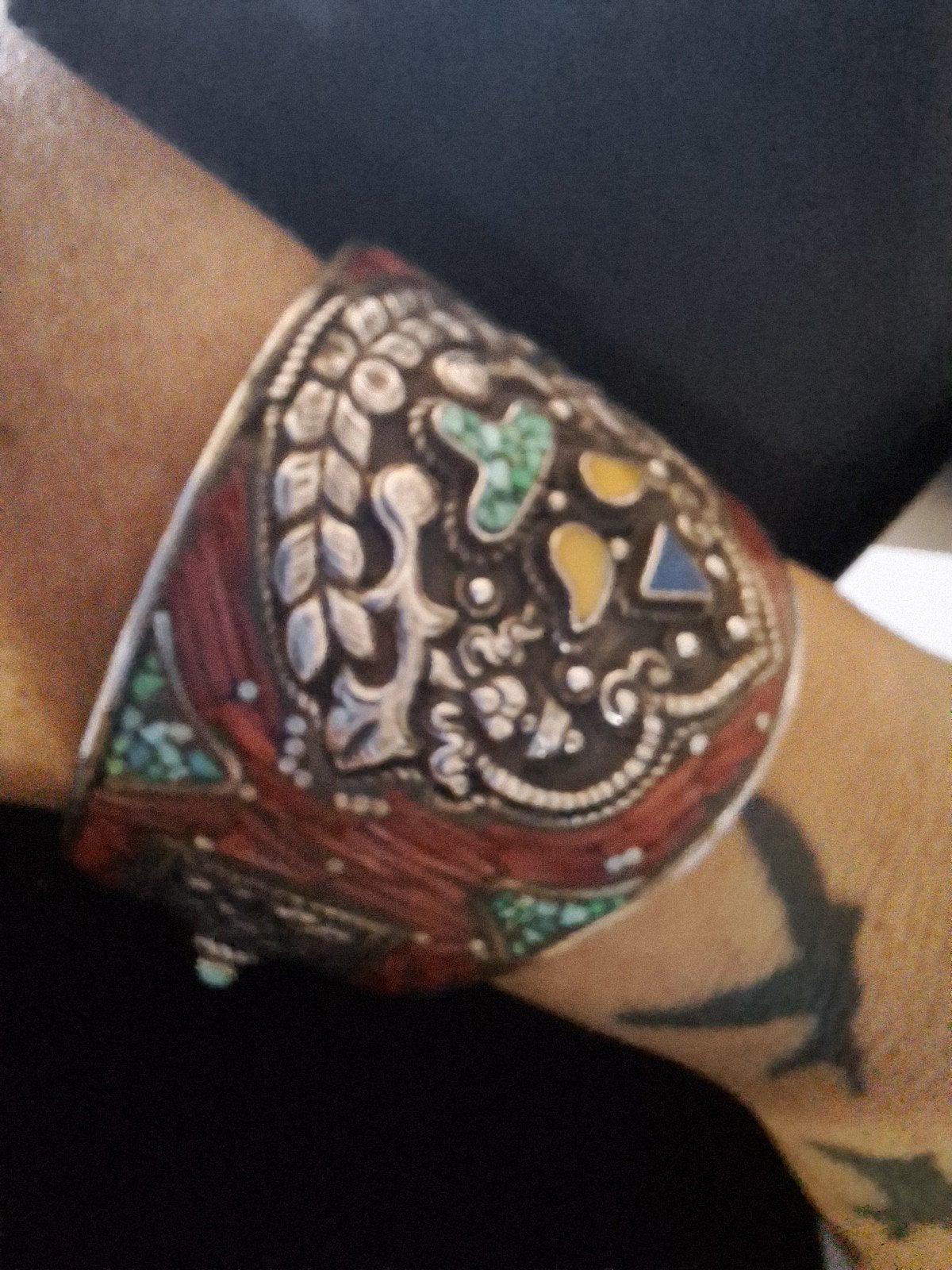 Unieke verzilverdeTibetaanse armband met koraal en turkoois, Sieraden, Tassen en Uiterlijk, Overige materialen, Ophalen of Verzenden