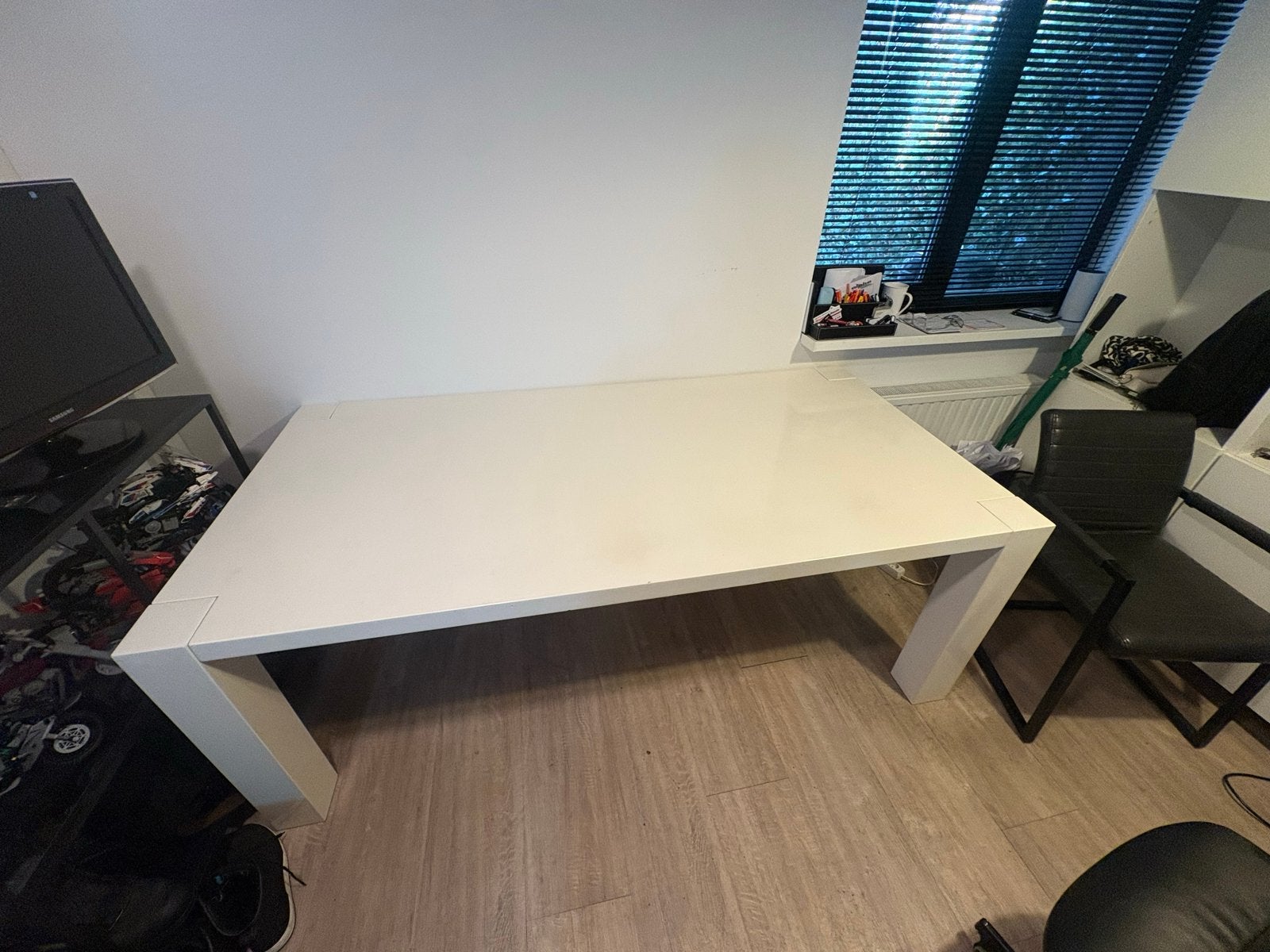 Eetkamerset: Hoogglans witte tafel (200x100) met 4 stoelen, Huis en Inrichting, Ophalen, Gebruikt, 100 tot 150 cm, Geenidee@gmail.com