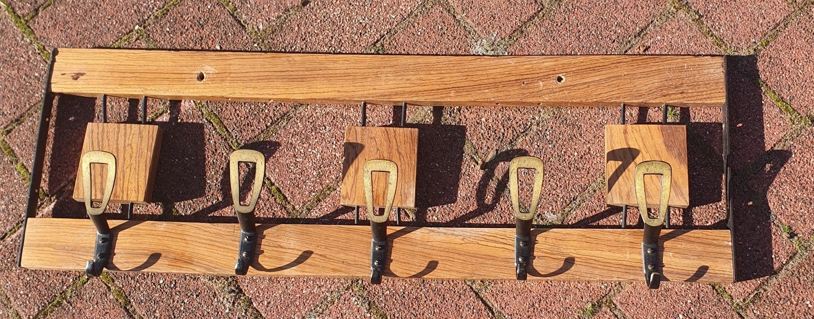 Vintage Mid-Century Kapstok – Schuifbare Haken (Eiken/Teak), Wandkapstok, Gebruikt, Ophalen of Verzenden, Minder dan 100 cm