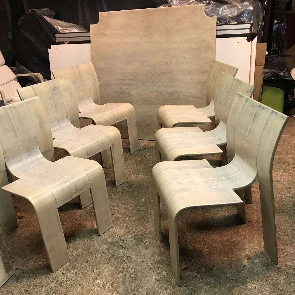 6 Vintage Gijs Bakker Castelijn Strip chairs stoel tafel, Huis en Inrichting, Ophalen, Gebruikt, Bruin, Nvt