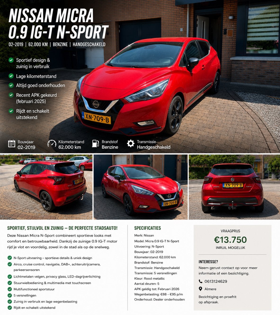 Nissan Micra 1.0 Ig-t 100pk 2019 Rood, Auto's, Nissan, Voorwielaandrijving, 40 €/maand, 100 pk, Origineel Nederlands