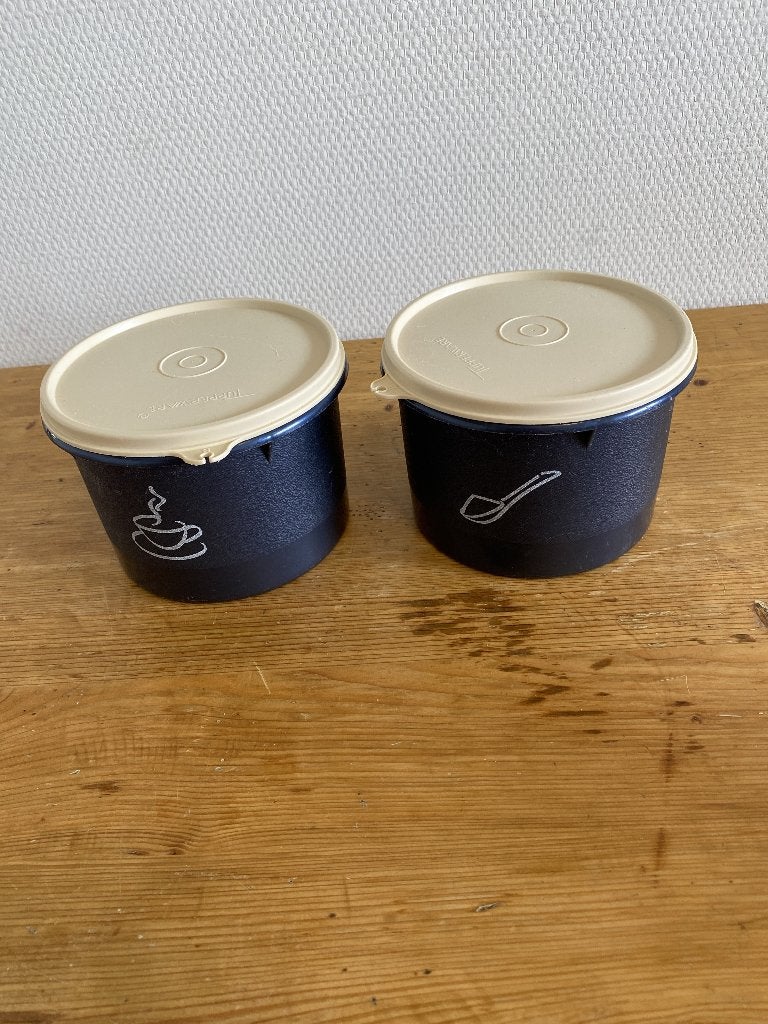 2 Tupperware Bakjes ( blauw/beige, 1,2 liter ), Ophalen of Verzenden, Gebruikt, Blauw, Bak of Kom