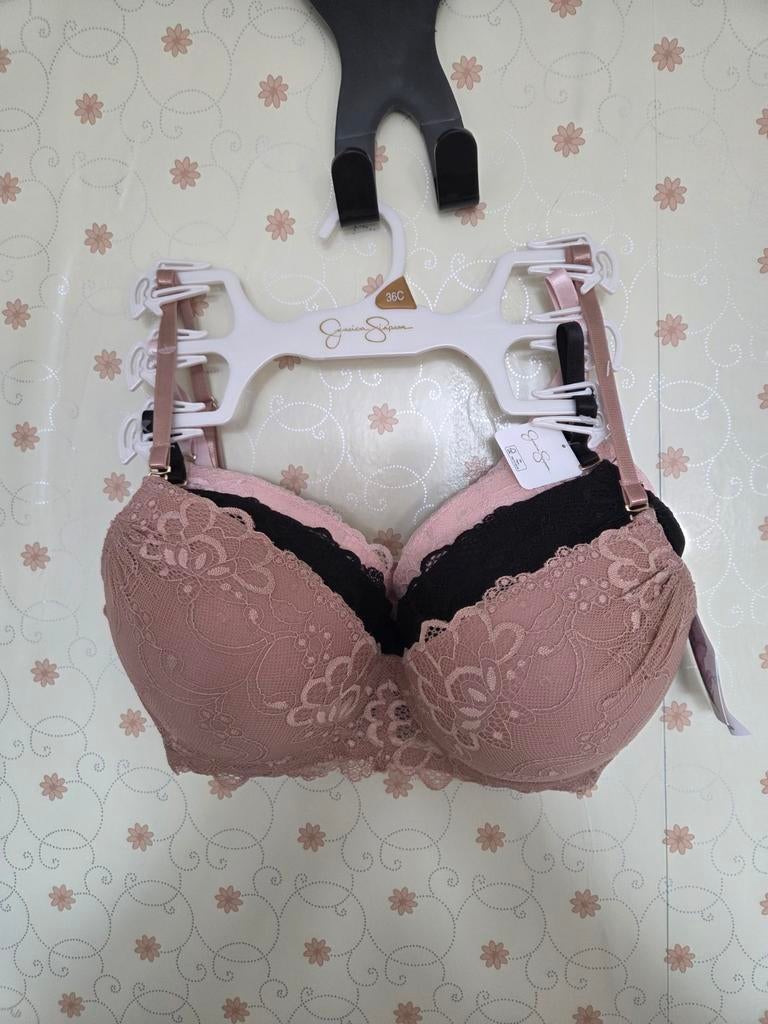 Jessica Simpson BH 80C - Roze en Zwart Kanten Set, Jessica Simpson, Ophalen of Verzenden, Roze, BH