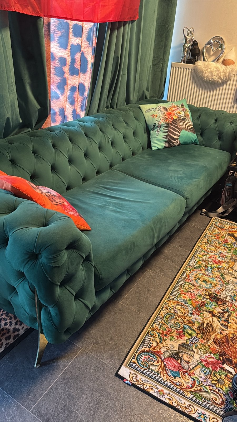 Groen/Goude bank, Huis en Inrichting, Banken | Bankstellen, Ophalen, Overige materialen, Chesterfield, Driepersoons