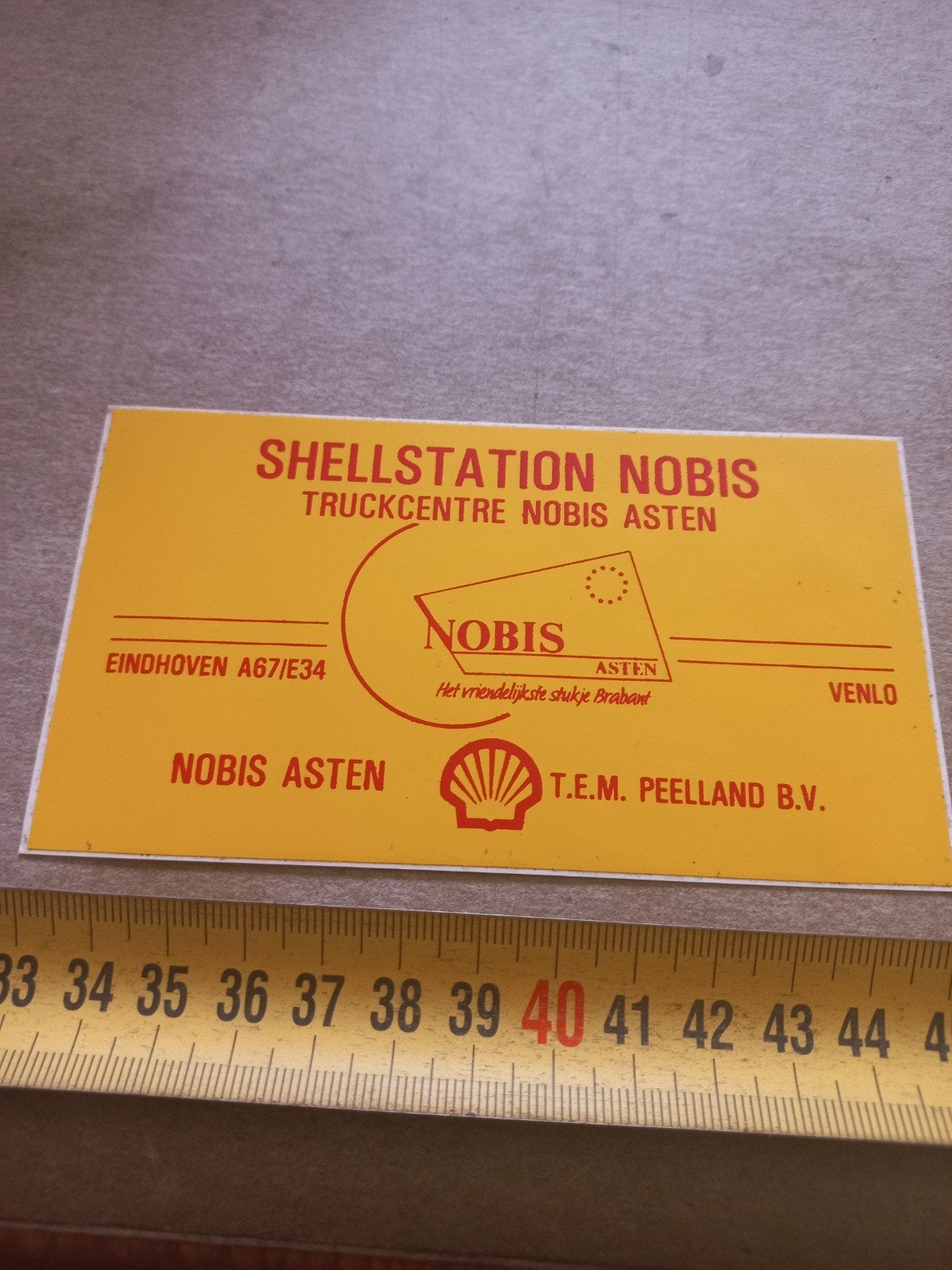 Vintage Shellstation Nobis Asten Sticker - Truckcentre, Verzamelen, Ophalen of Verzenden