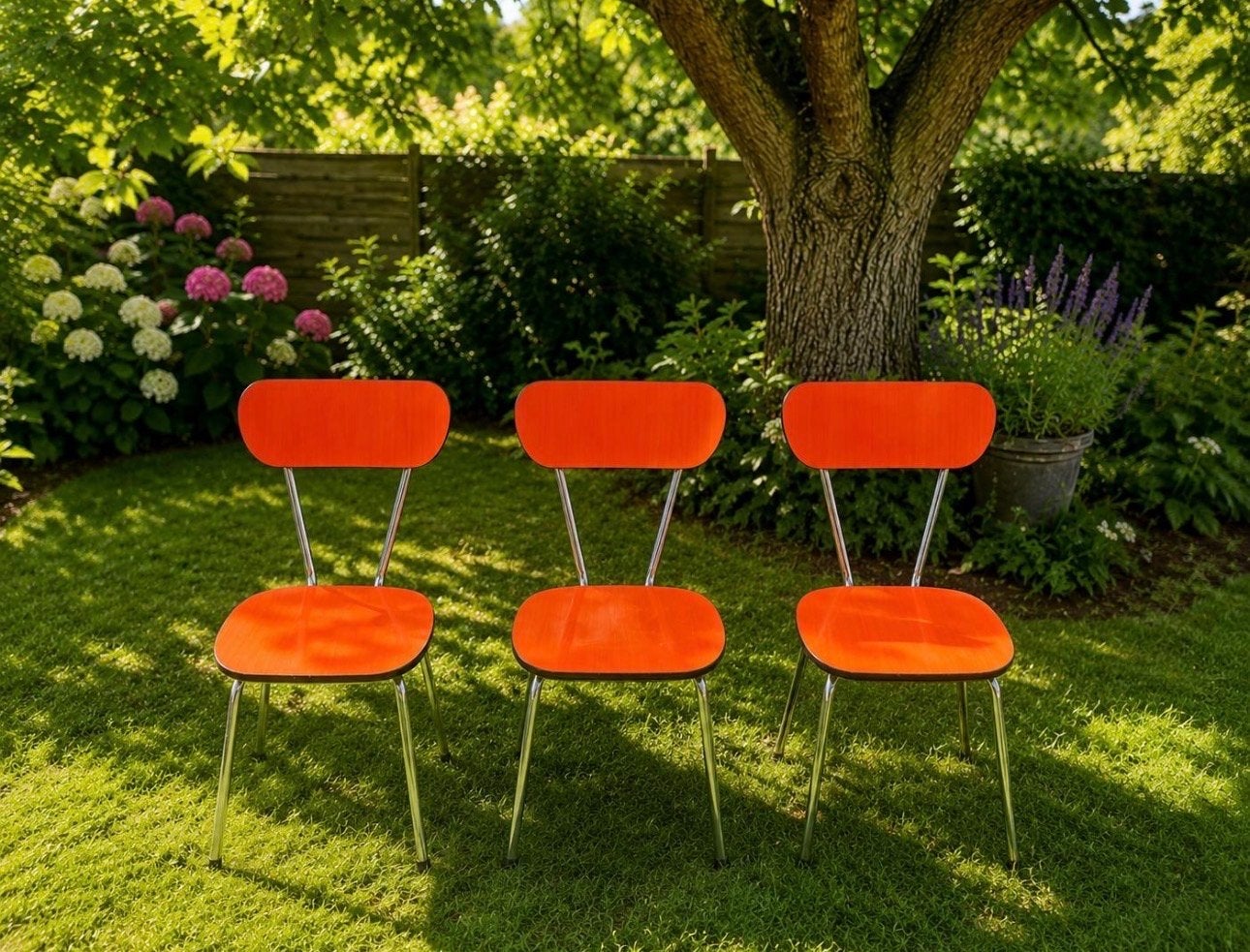 Vintage Oranje Eetkamerset: Tafel met 3 Stoelen, Ophalen, Gebruikt, Overige kleuren, Drie