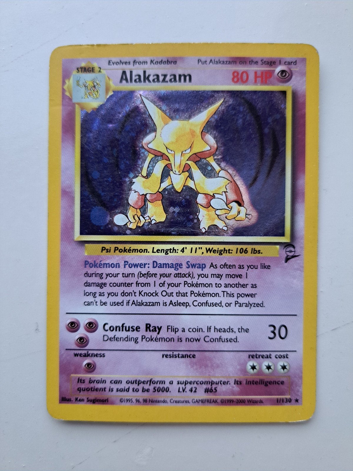 Alakazam Holo - Base Set Pokémon Kaart, Ophalen of Verzenden, Gebruikt, Losse kaart, Foil