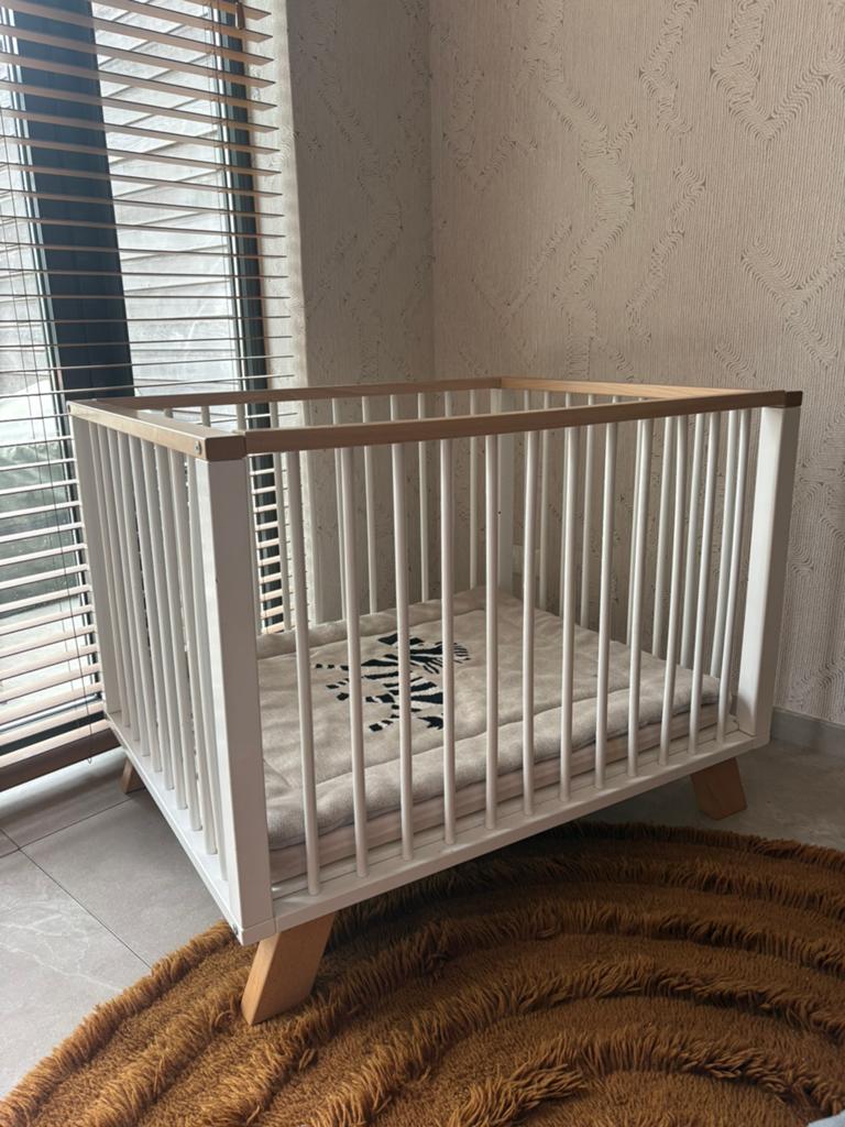Bopita box wit met houten accenten 100x80 cm, Kinderen en Baby's, Boxen, Ophalen, Gebruikt, Rechthoekig, In hoogte verstelbaar