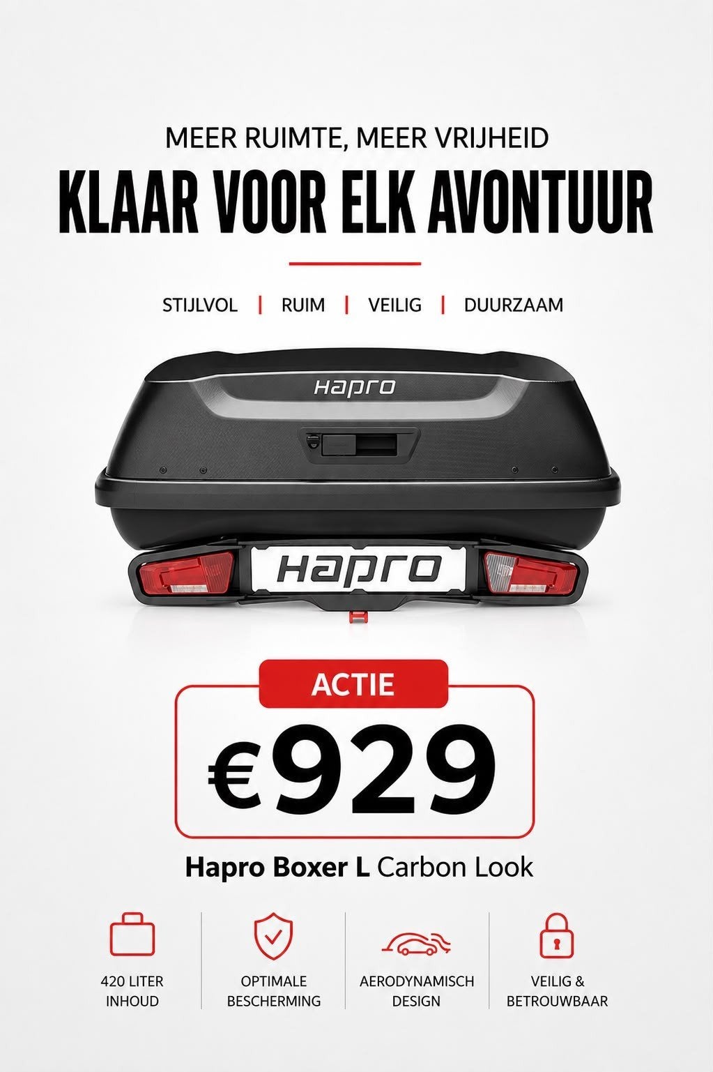 SUPER ACTIE OP COMPLETE Hapro Boxer L CARBON trekhaakboxen, Ophalen of Verzenden, Nieuw