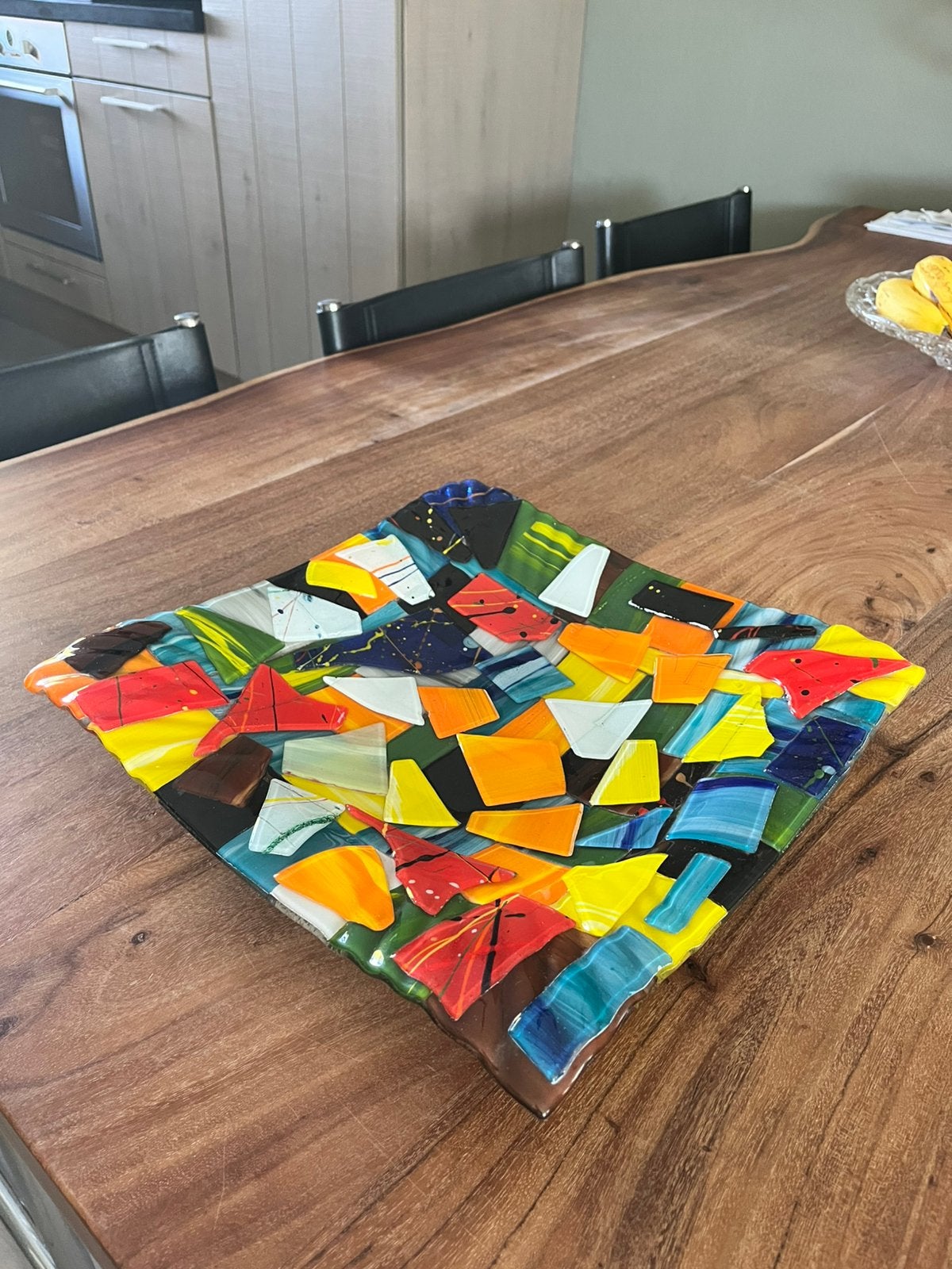 Kunstglazen mozaïek schaal, Schaal, Vierkant, Ophalen of Verzenden, Glas