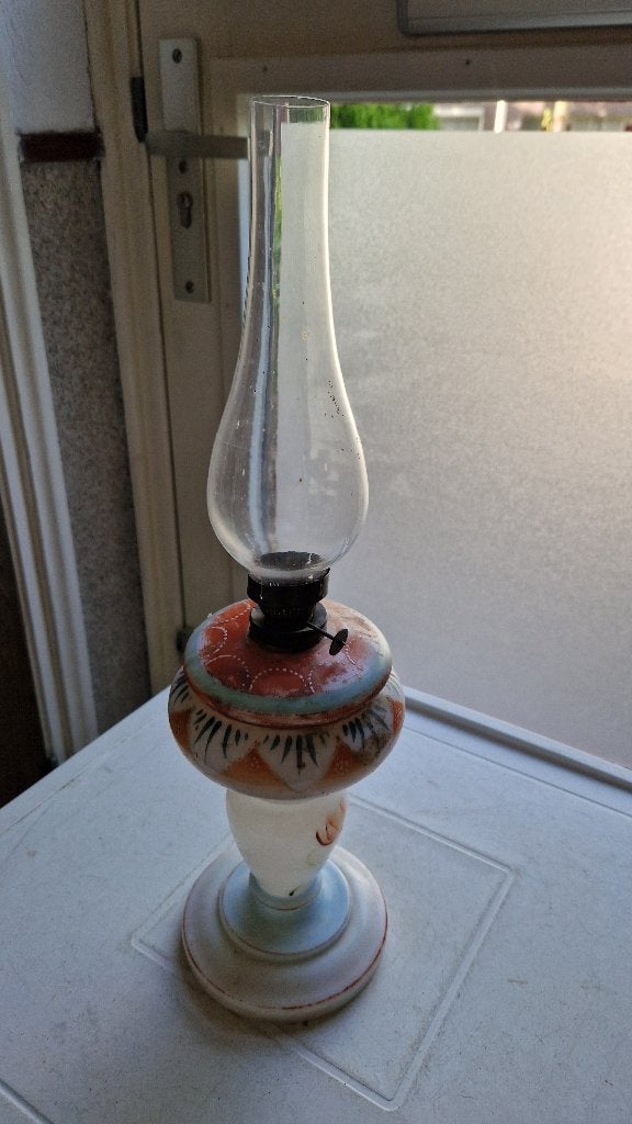antieke olielamp glas porcelein ?, Antiek en Kunst, Ophalen of Verzenden