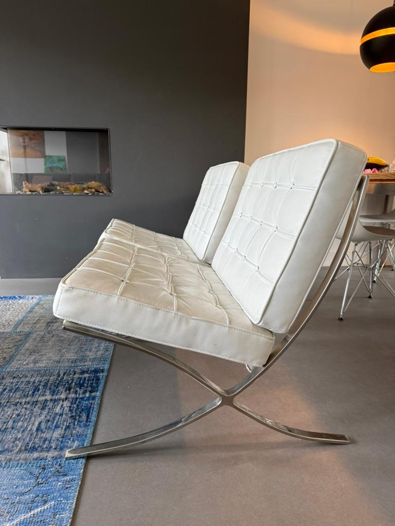 Set van 2 Barcelona stoelen - Wit leer en chroom, Huis en Inrichting, Stoelen, Ophalen, Twee, Wit, Leer