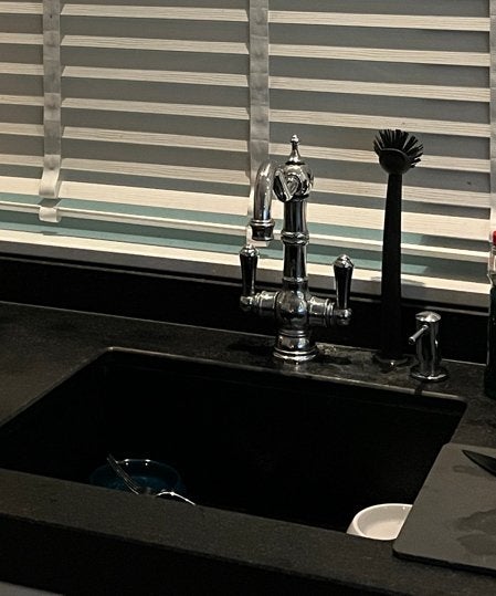 Landelijke design kraan + zeepdispenser van massief chroom, Ophalen, Gebruikt, Chroom, Kraan
