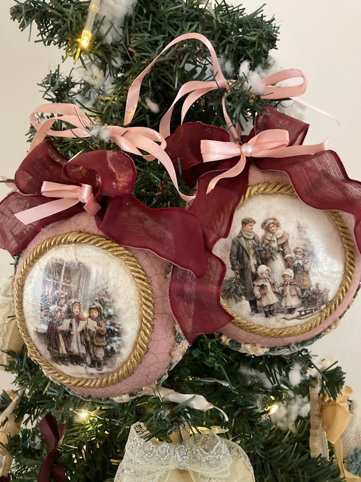 Kerstset unieke handgemaakt shabby chic vintage style, Diversen, Ophalen of Verzenden, Nieuw