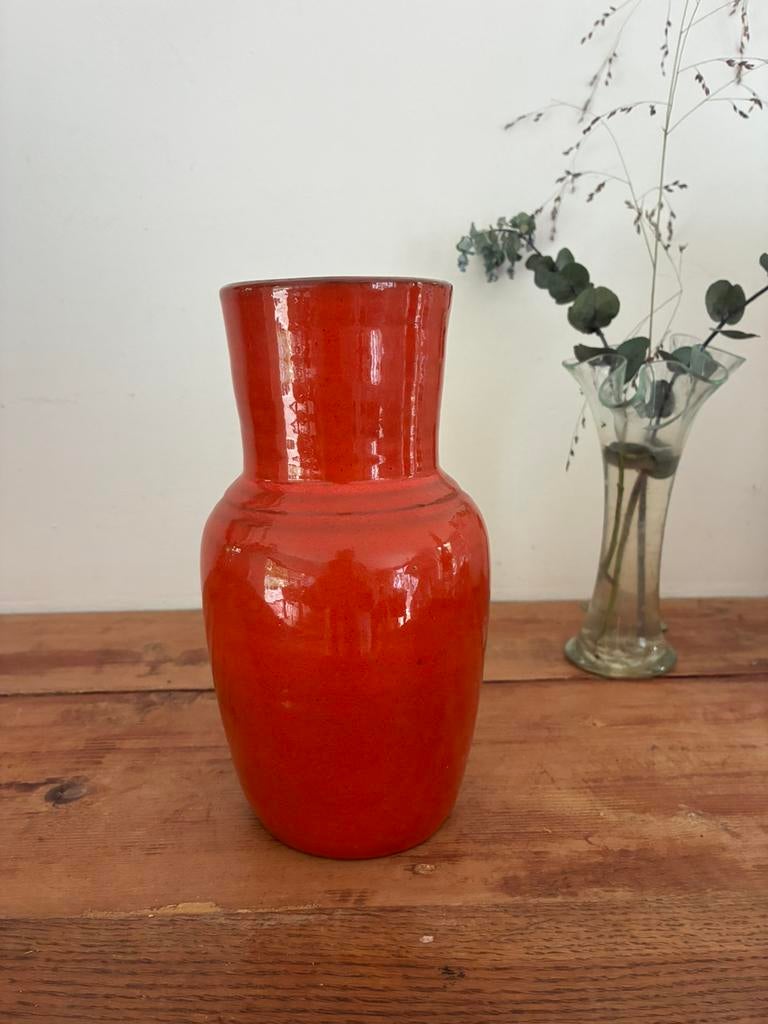 Midcentury vaas oranje., Huis en Inrichting, Woonaccessoires | Vazen, Oranje, Ophalen of Verzenden, Minder dan 50 cm, Glas