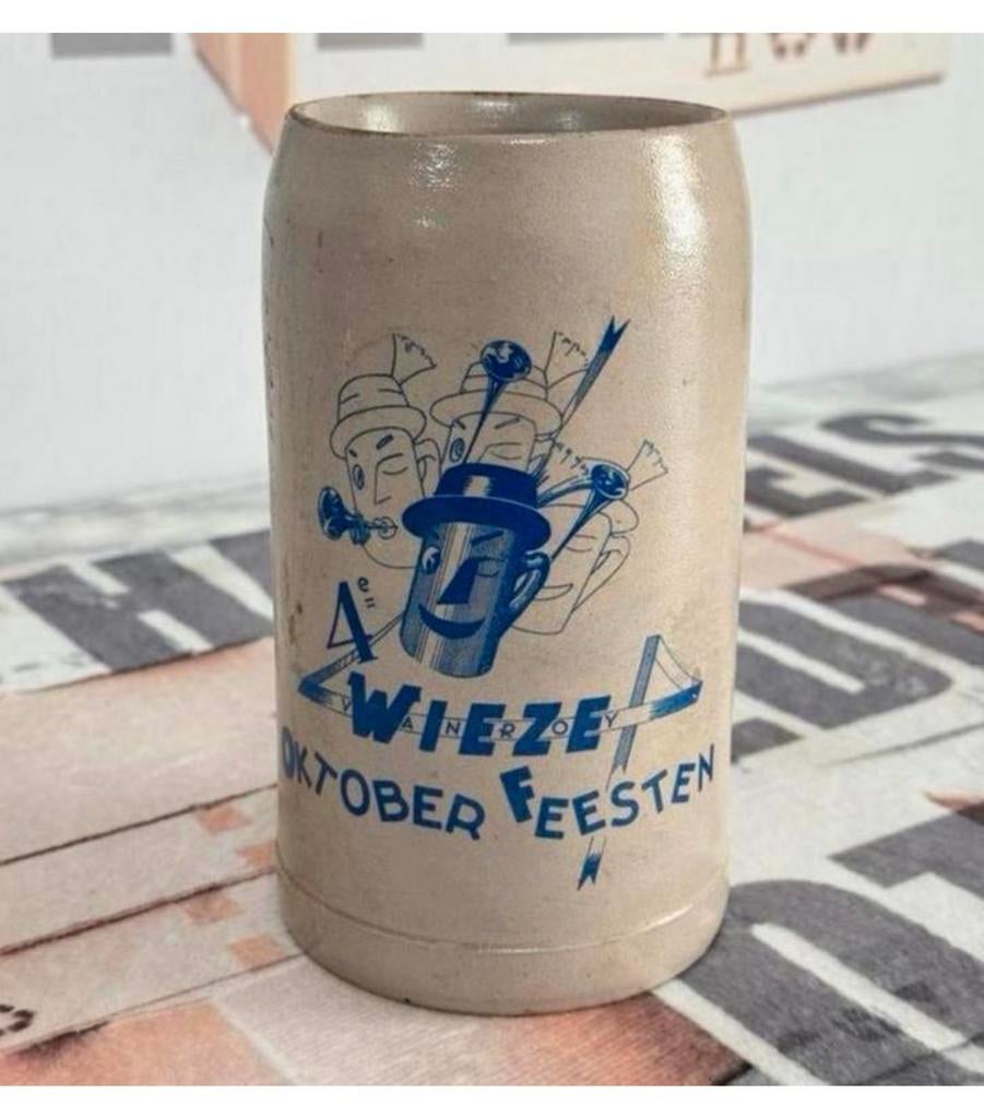 Vintage Wieze bierpot bierpul bier pot 1 Liter steen oktober, Ophalen of Verzenden, Zo goed als nieuw, Pul(len), Overige merken