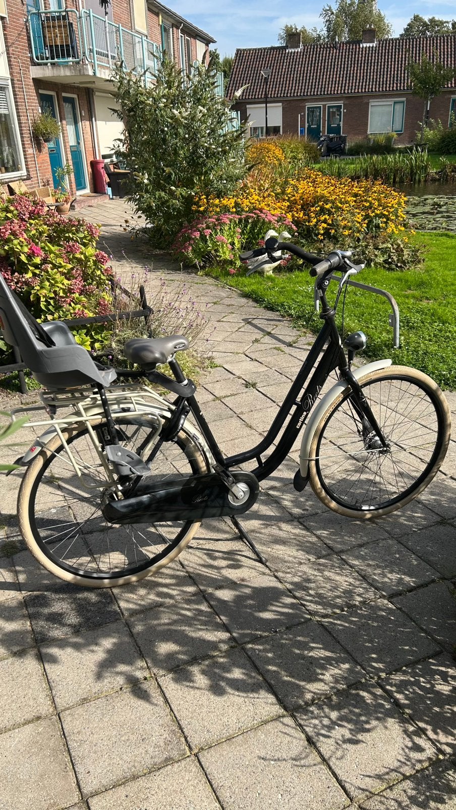 Damesfiets met kinderzitje, zo goed als nieuw, Fietsen en Brommers, Zo goed als nieuw, Trommelrem, Ophalen, Overige merken