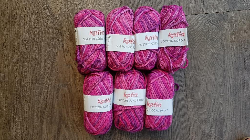 Katia Cotton Cord Print roze/paars breigaren / haakgaren, Verzenden, Nieuw, Breien of Haken, Wol of Garen