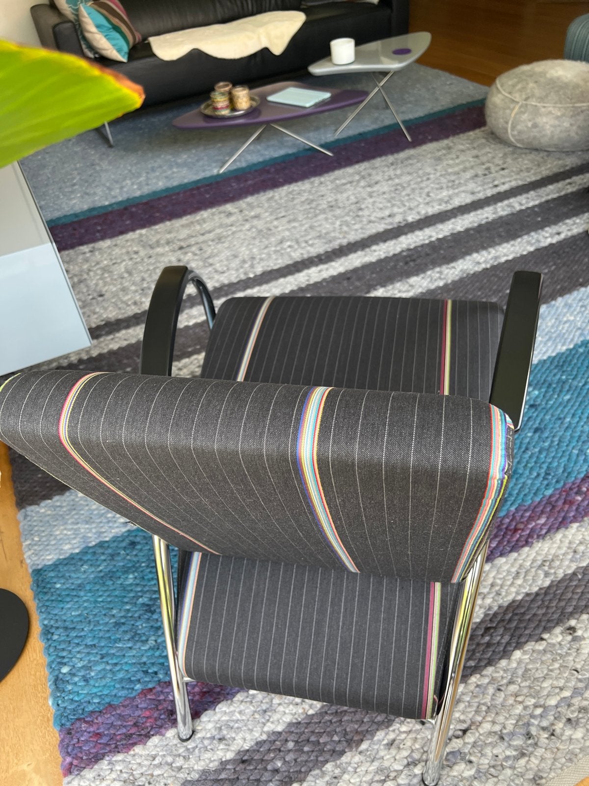 Gelderland fauteuil met gestreepte stof en chromen frame, Ophalen, Zo goed als nieuw, Eén, Stof