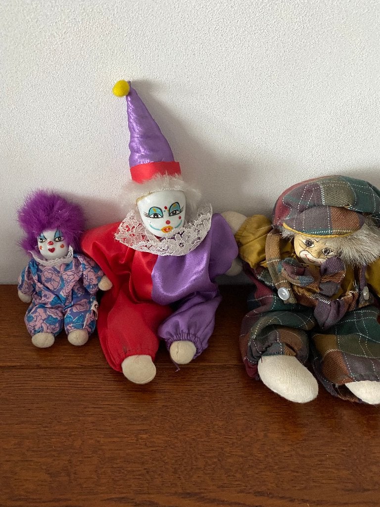 5 clowntjes met porseleinen hoofdjes, Verzamelen, Ophalen, Zo goed als nieuw, Dier