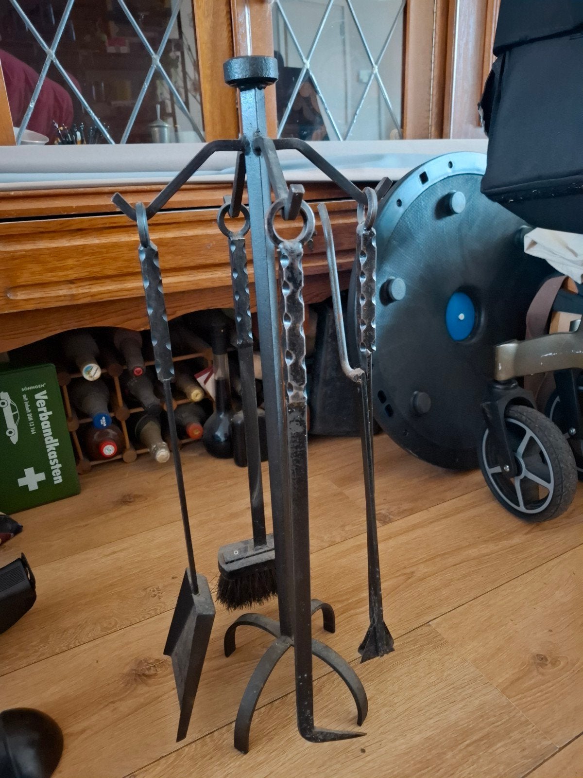 Smeedijzeren haardstel met 5 accessoires, Ophalen, Gebruikt, Vrijstaande haard, Overige soorten