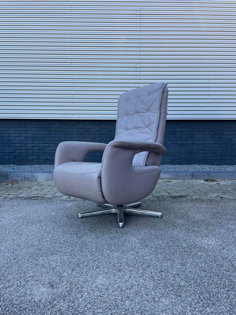 Grijze leren Hukla relax fauteuil / relax stoel / relaxstoel, Minder dan 75 cm, Ophalen of Verzenden, Zo goed als nieuw, Nvt