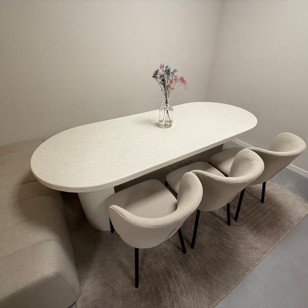 Eettafel Zina 215x95 cm stone wit, Ophalen, 200 cm of meer, 50 tot 100 cm, Zo goed als nieuw